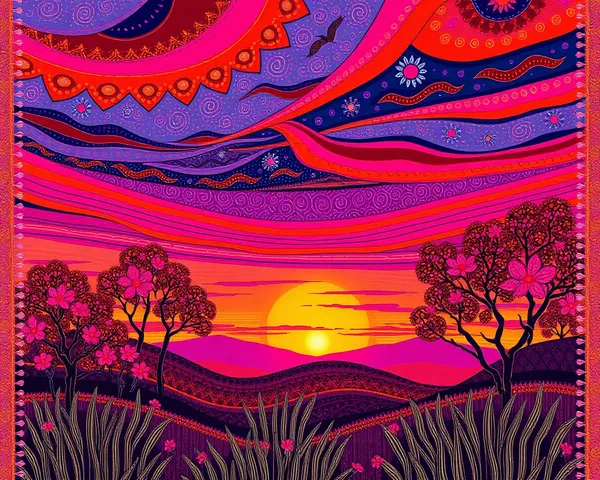 Stunning Sunset Madhubani Wallpaper with Vibrant Hues