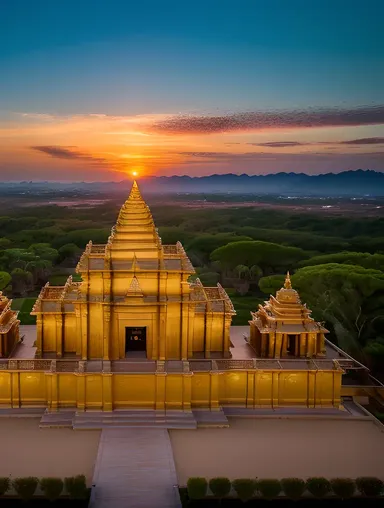 Stunning Sunset View of Temple Complex with Golden Glow