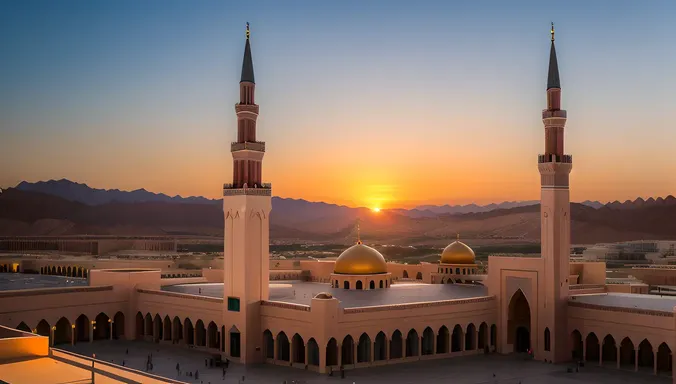 Stunning Sunset at Masjid Nabawi Minarets Domes