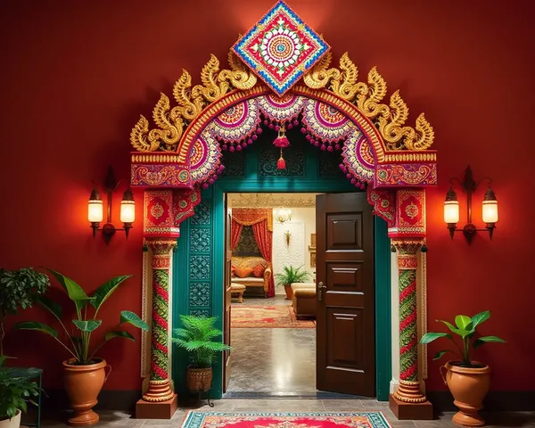 Stunning sakharpuda patrika adorns traditional Maharashtrian home entrance.