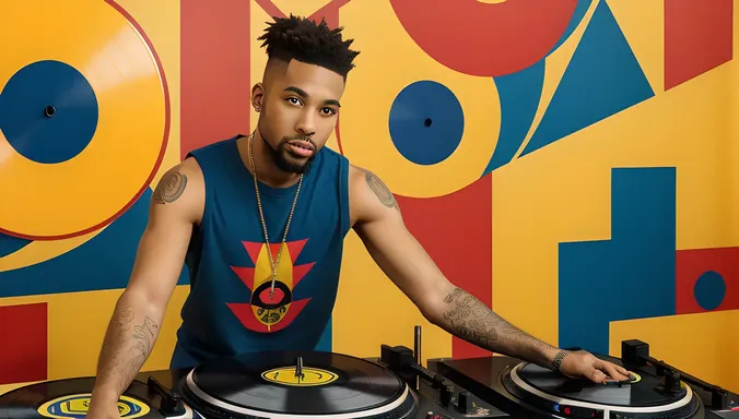 Stylized Hip Hop Dancer with Geometric Wallpaper Background