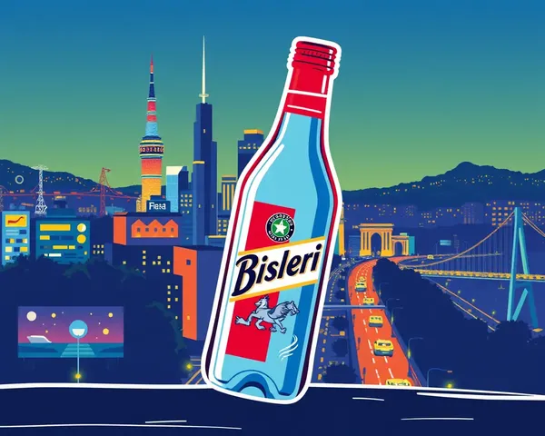 Stylized Illustration of Bisleri Bottle in Vibrant Cityscape
