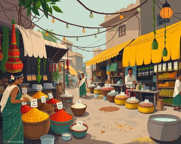 Stylized Indian Market Scene Illustration for Olai Suvadi