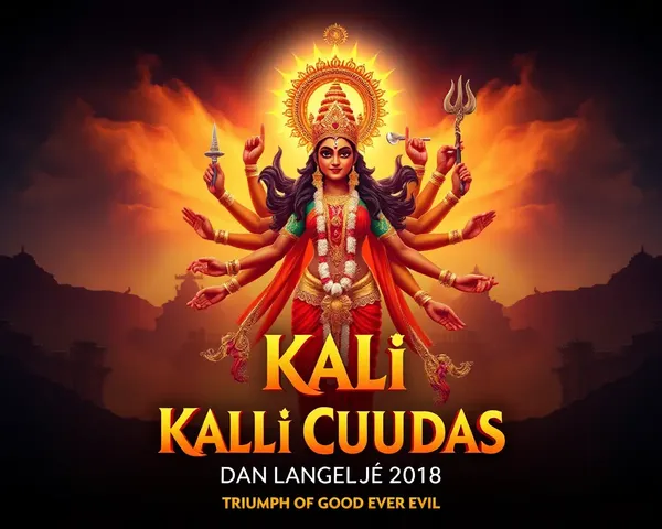 Stylized Kali Goddess Triumphs Over Evil in Cityscape