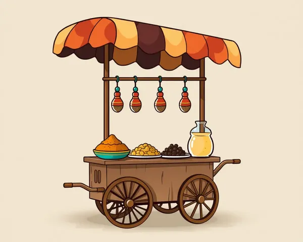 Stylized Masala Vendor's Cart with Colorful Awning