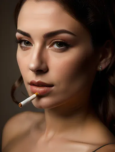 Sultry Mysterious Smoking Girl Close-Up Photo