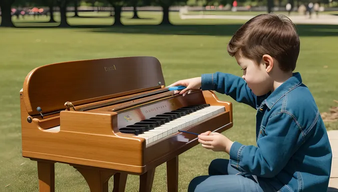 Sunny Day Kid Play Piano in Green Park