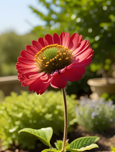 Sunny Garden with Fresh Dicot Flowers in Bouquet