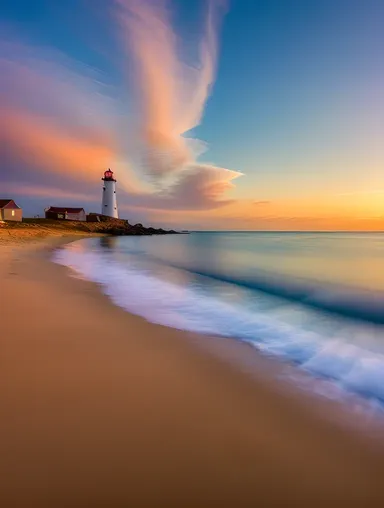 Sunset Beach Photo with Lighthouse in the Background