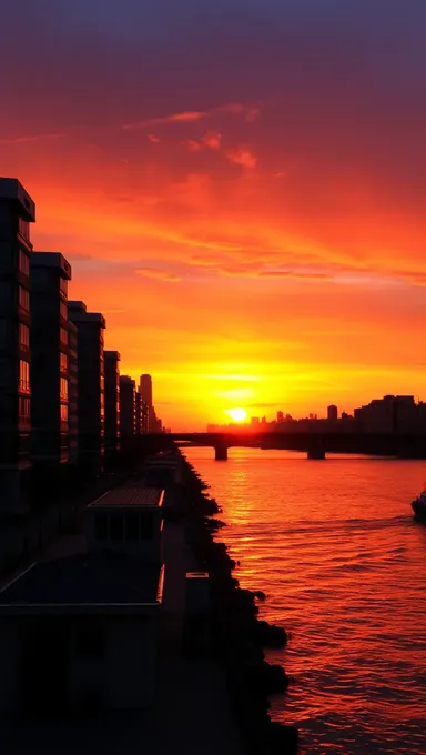 Sunset Cityscape with Transparent Background and Farewell