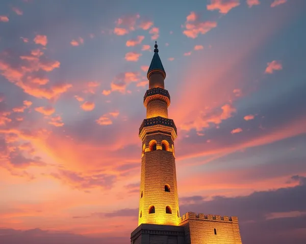 Sunset Masjid Minar 3D Rendering with Warm Glowing Light