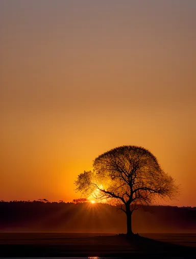 Sunset Silhouette of Sapera Tree Against Fiery Sky