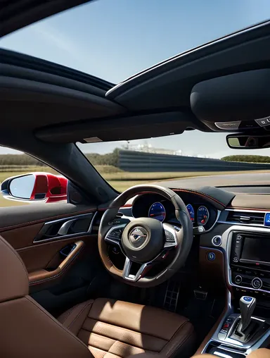Supercar Interior with Driver Gripping Steering Wheel Tightly