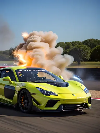 Supercar Performing Drift with Smoke and Sparks Flying