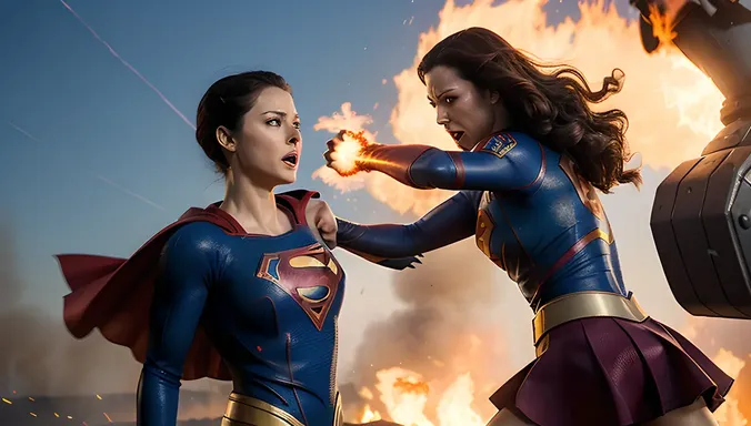 Supergirl Battles Giant Robot with Fists Glowing with Heat