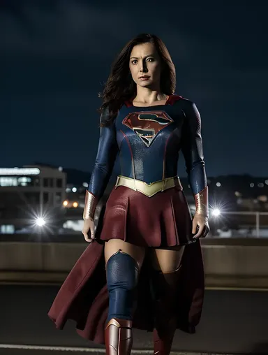 Supergirl Patrols Metropolis Streets at Night, Eyes Scanning for Trouble