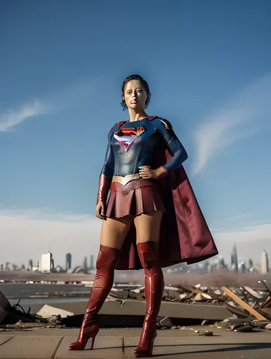 Supergirl Stands Tall Against City Skyline, Defiant and Powerful