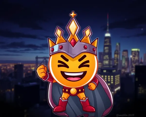 Superhero Emoji Wears Metallic Crown in Cityscape Night