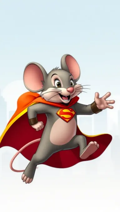 Superhero Mouse Jumps Off Transparent Background with City