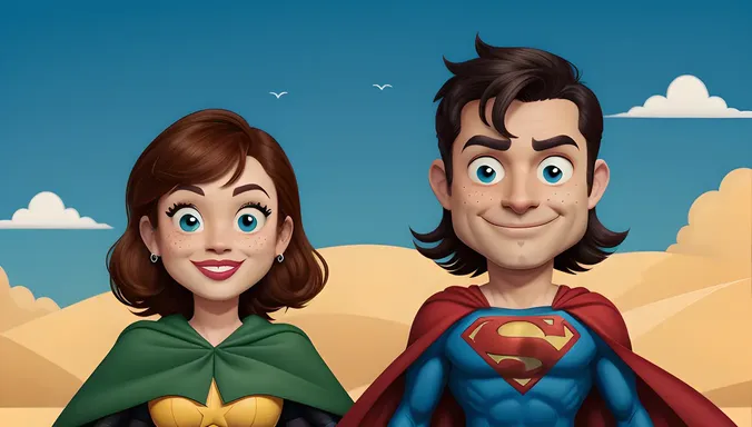 Superhero with Freckles and Flowing Cape