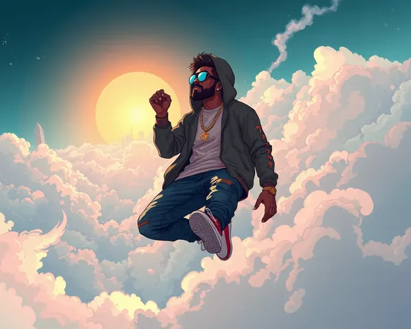 Surreal Desi Hip-Hop Artist Floating in Clouds
