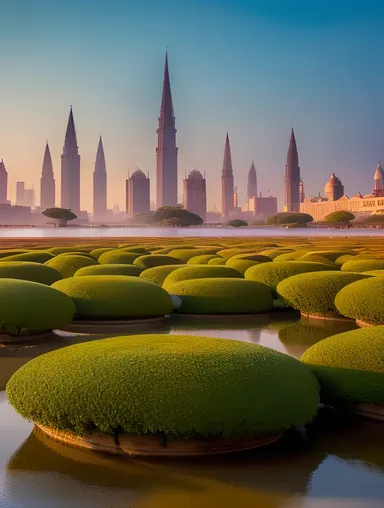 Surreal Kamdev Wallpaper with Fantastical Cityscape and Floating Islands