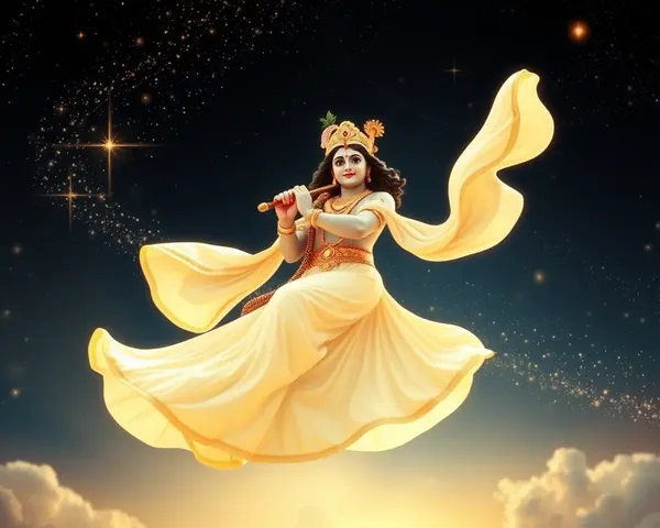 Surreal Krishna Floating in Mid-air with Glittering Stars