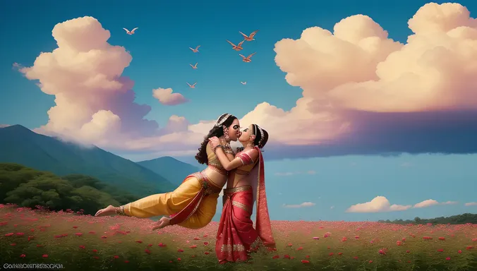 Surreal Radha Krishna Kiss in Mid-Air