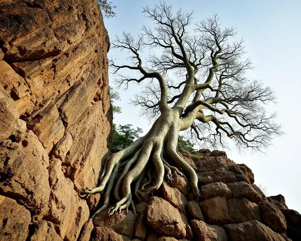 Surreal Sawan Tree on Rocky Cliff