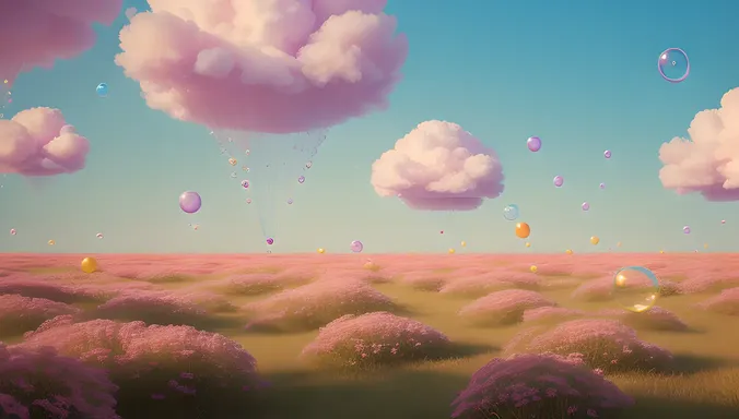 Surreal Scene with Floating Objects in Soft Pastel Colors Image