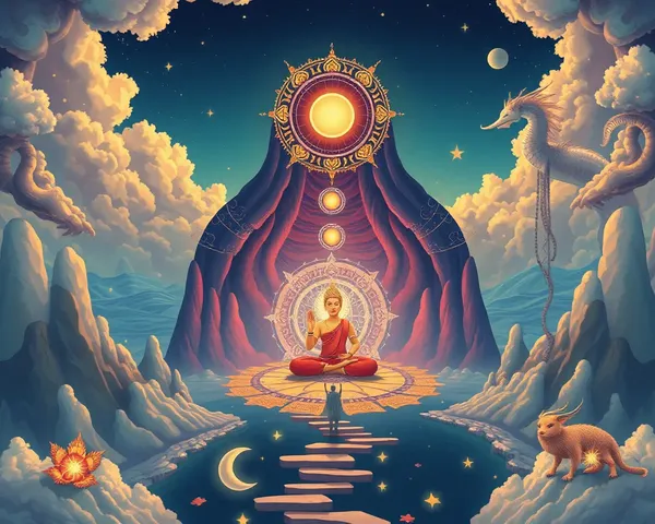 Surreal Shanku Chakra Namam with Dreamlike Landscapes and Creatures.