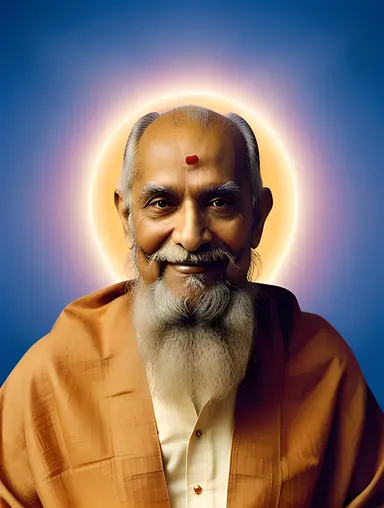 Swami Sri Yukteswar's Gentle Smile and Wise Gaze with Halo.