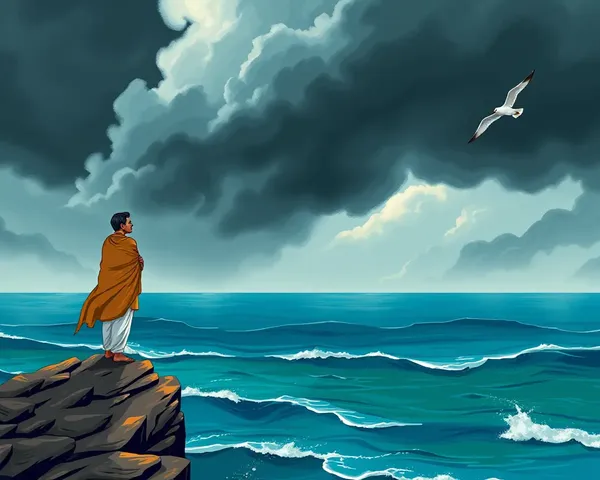 Swami Vivekananda Standing on a Stormy Cliff