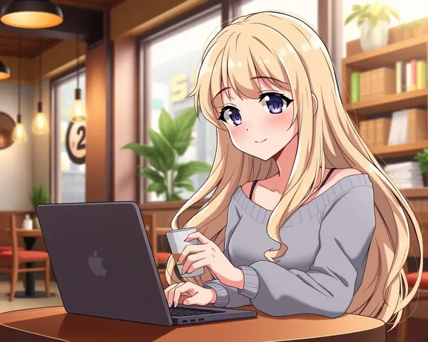 Sweet Anime Girl with Blonde Hair and Coffee