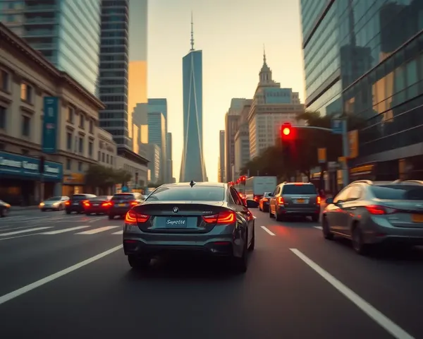 Swift Car Navigates Busy City Streets with Red Light