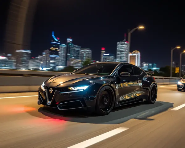 Swift Car Speeds Down Highway at Night with Neon Lights