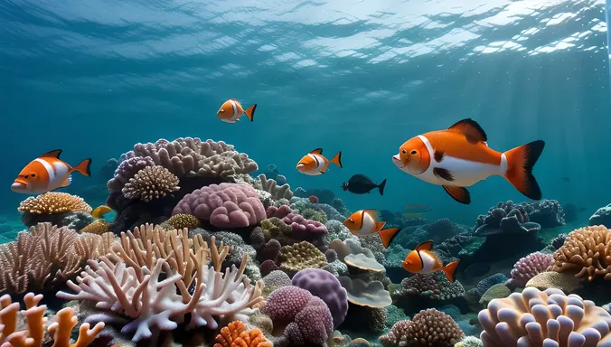 Symbiotic Coral Reef with Clownfish and Sea Anemones