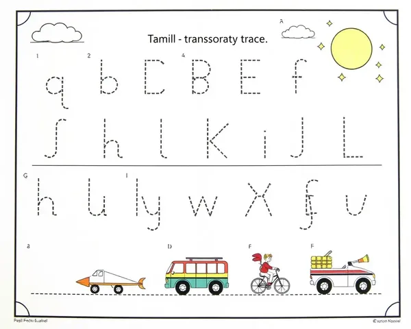 Tamil Alphabet Tracing Worksheet with Transportation Theme