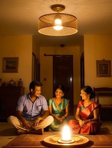 Tamil Family Shares Love and Laughter Around Traditional Lamp