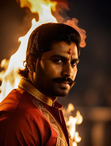 Tanaji Malusare's Majestic Portrait on Fiery Background