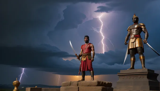 Tanaji Wallpaper: Powerful Symbolic Depiction of Tanaji Malusare with Maratha God