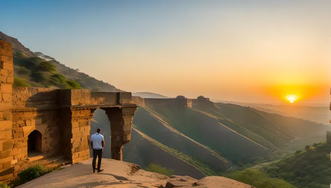 Tanaji Wallpaper: Stunning Landscape of Sinhagad Fort with Tanaji Malusare