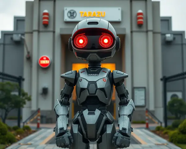 Tarazu Robot Guards High-Security Facility with Red Glowing Eyes