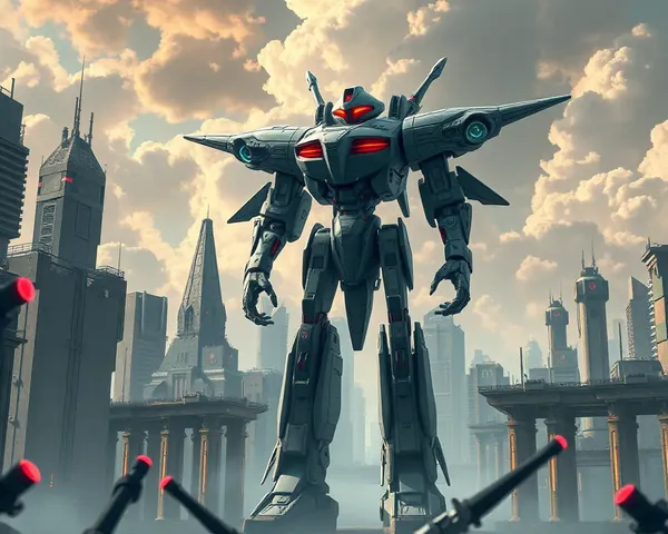 Tarazu Robot Stands Tall in Futuristic Cityscape with Protection Mode