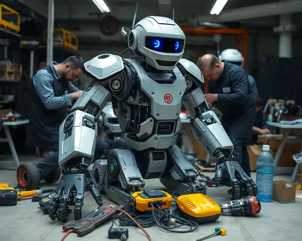 Tarazu Robot Undergoes Repair with Skilled Engineers and Tools