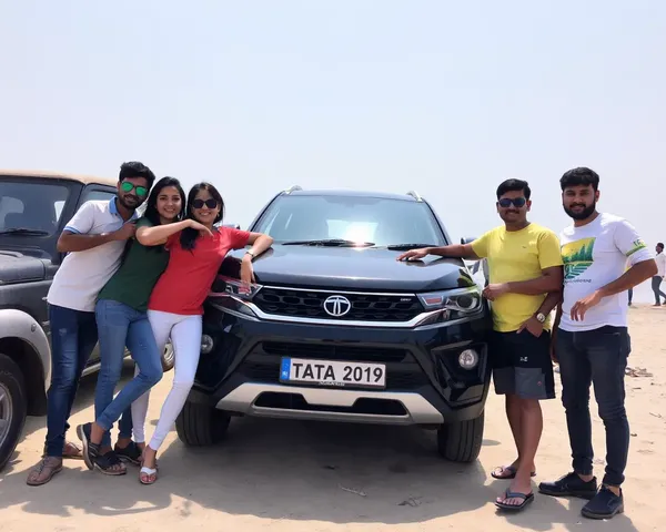 Tata Harrier Friends Beach Fun: Smiling and Posing