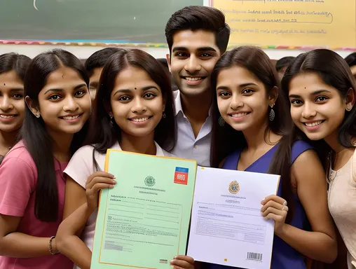 Teacher Holds CBSE 10th Result 2025 Folder with Students