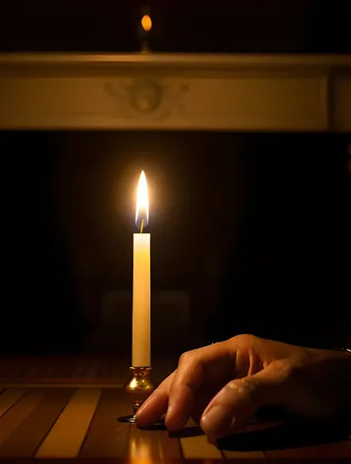 Tense Rummy Game with Single Candlelit Table