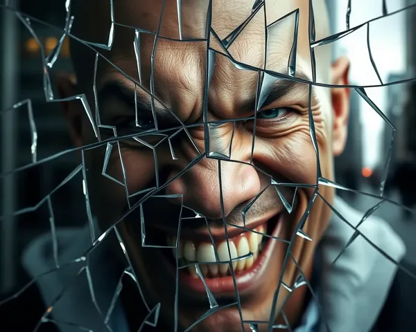Thug's Face Made of Shattered Glass and City Reflections
