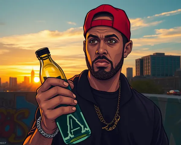 Thug at Sunset with Broken Glass and City Graffiti